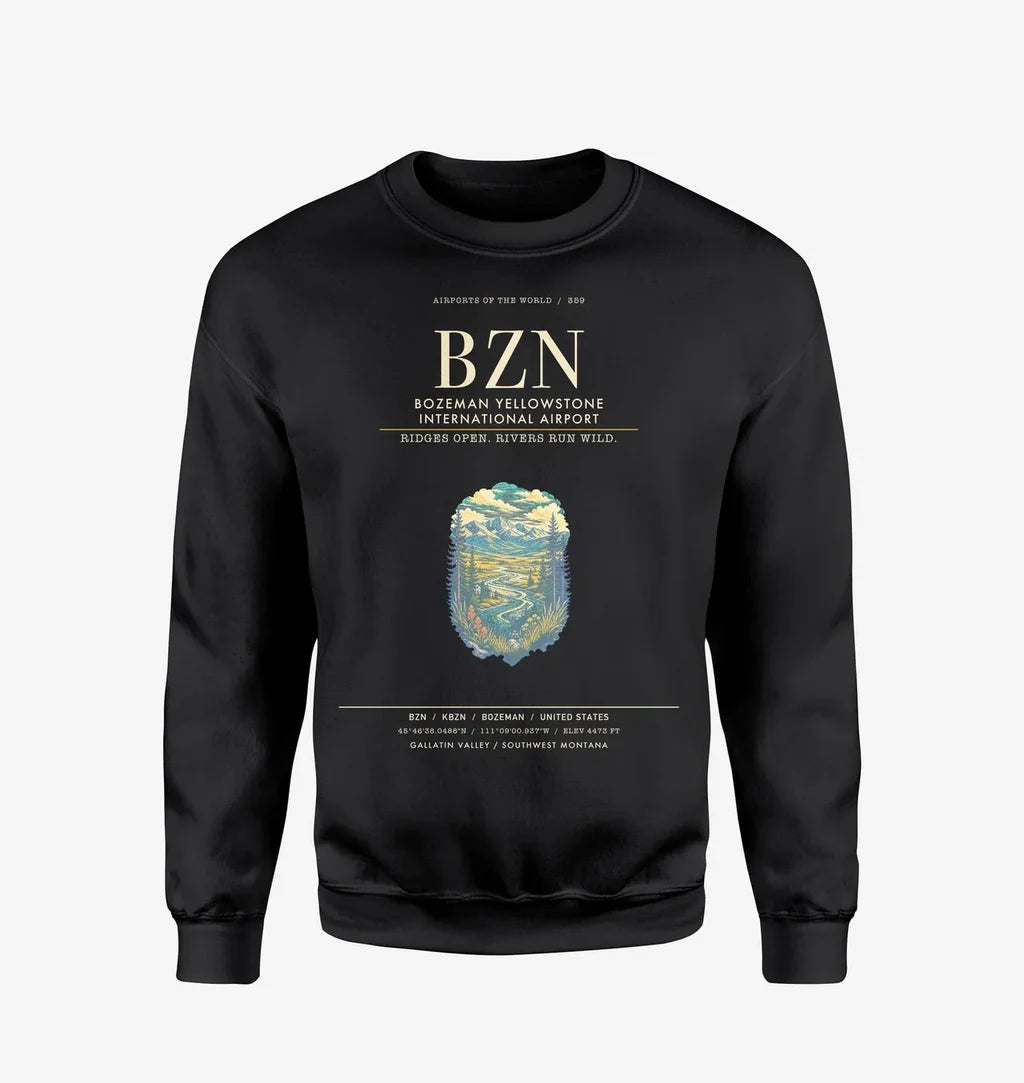 Bozeman Yellowstone International Airport BZN Sweatshirt - Black