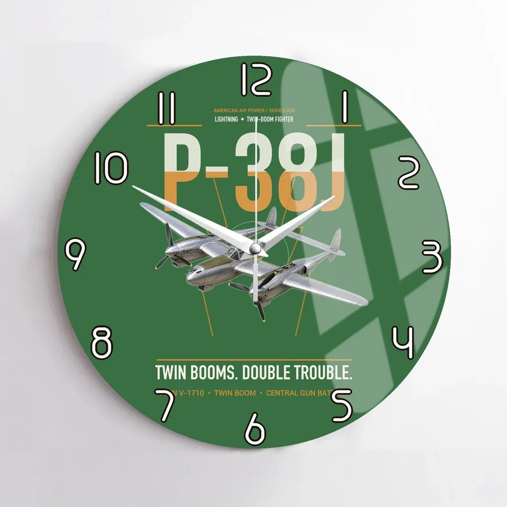 P-38J Lightning design on green no frame wall clock