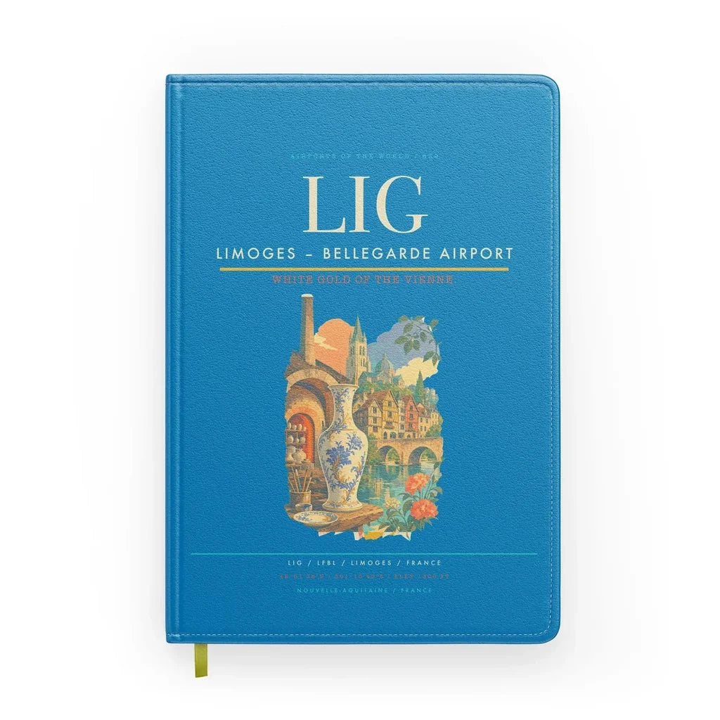 Limoges – Bellegarde Airport (LIG) design on turquoise notebook