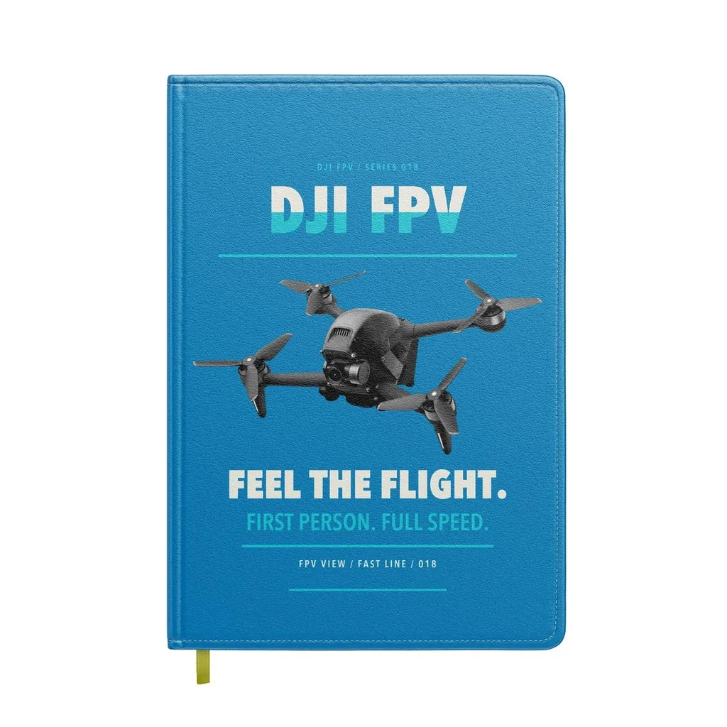 DJI FPV design on turquoise notebook