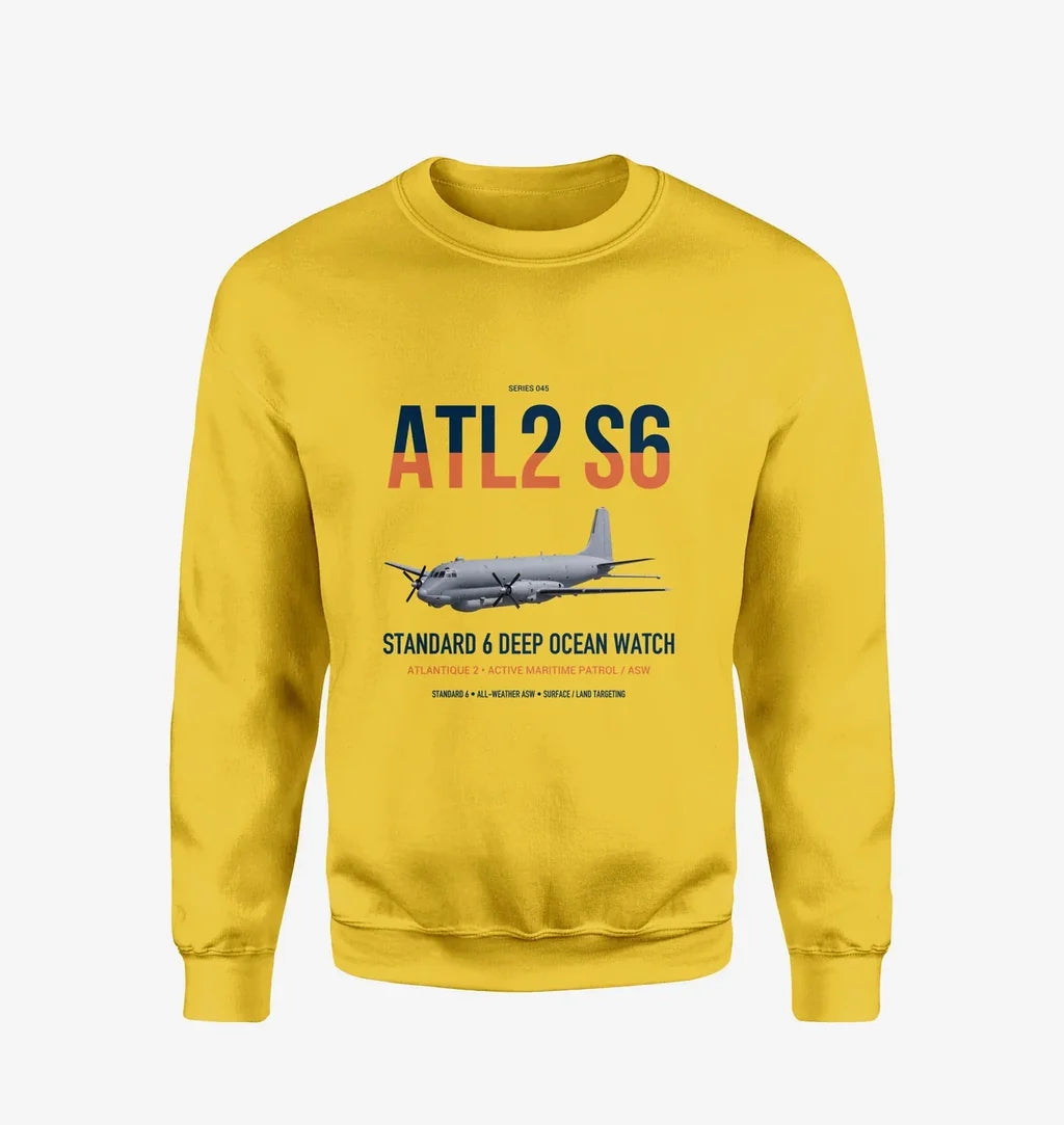 Atlantique 2 Standard 6 design on yellow sweatshirt