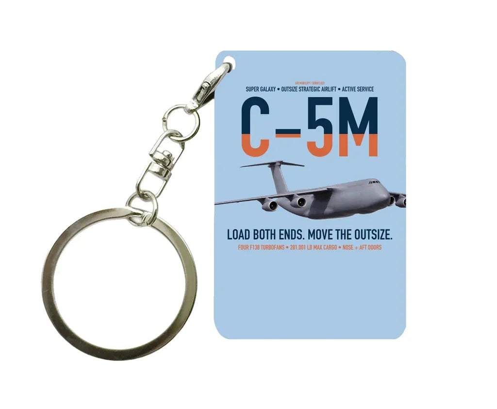 C-5M Super Galaxy design on light blue designed key chain, double-side print