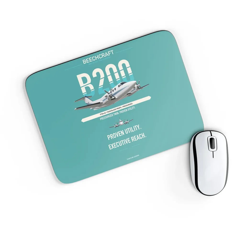Beechcraft King Air B200 design on turquoise rectangle mouse pad