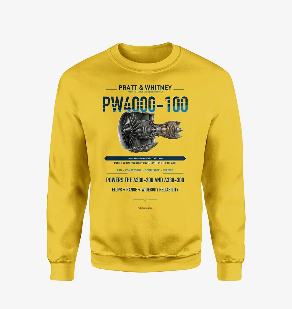 PW4000-100 design on yellow sweatshirt