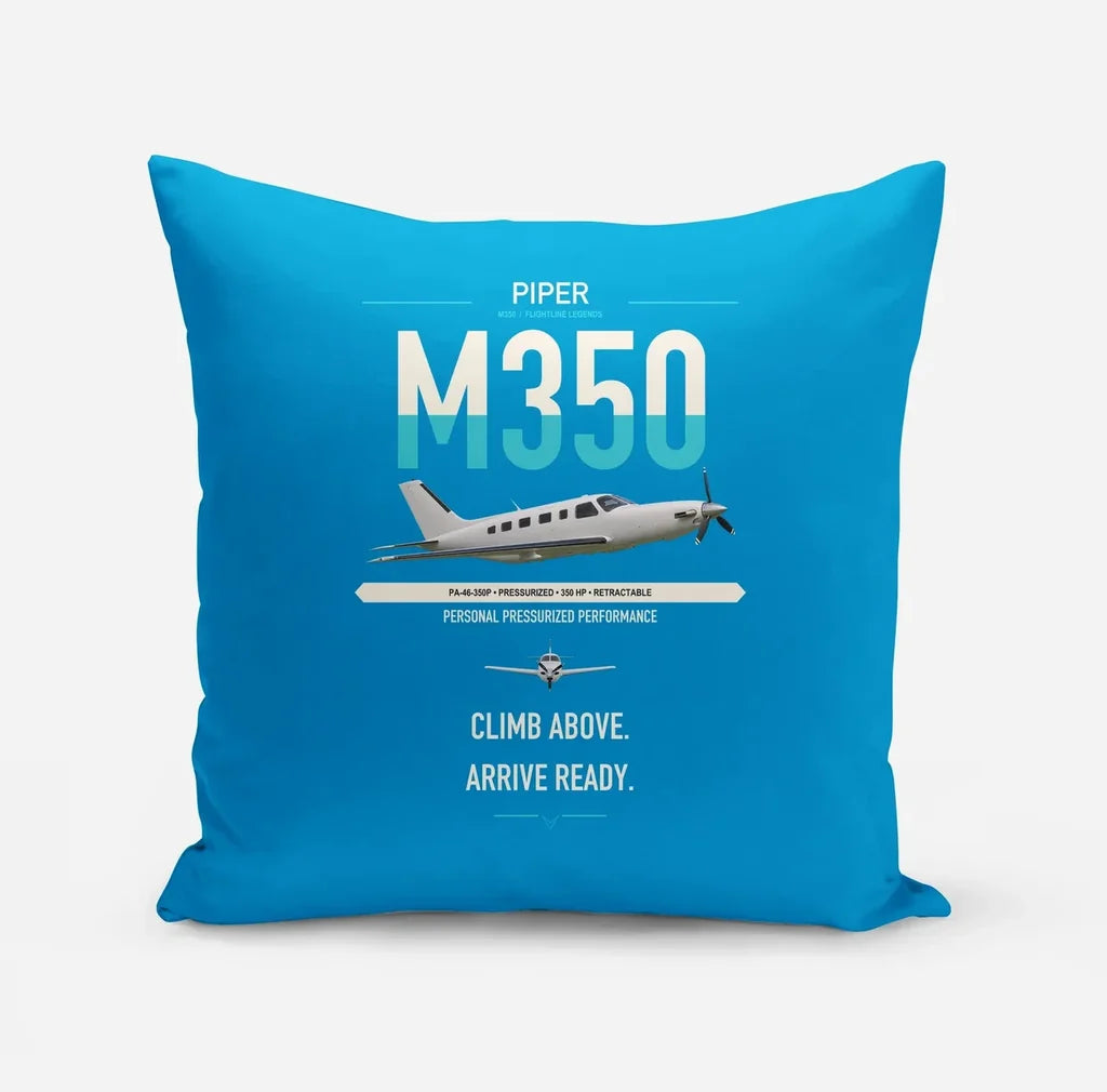 Piper M350 design on turquoise pillow