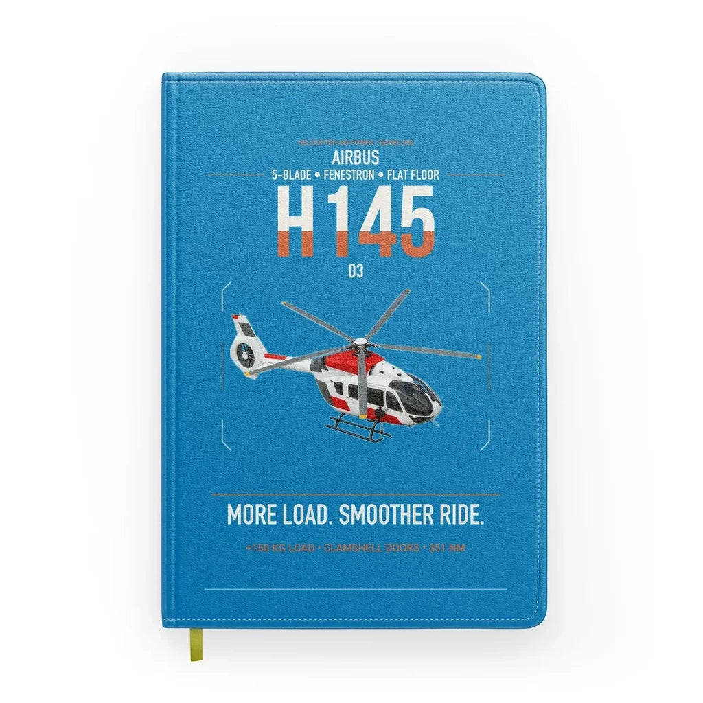 Airbus H145 D3 design on turquoise notebook