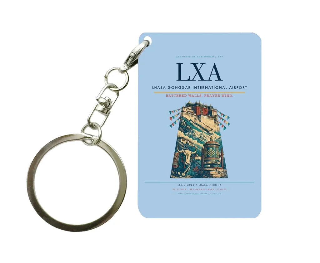 Lhasa Gonggar International Airport LXA Key Chain design on light blue key chain