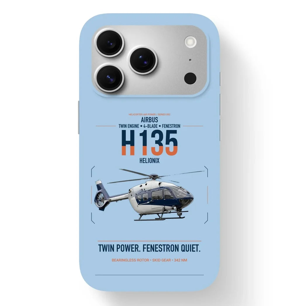 Airbus H135 design on light blue magsafe iphone case, for iPhone 17 Pro