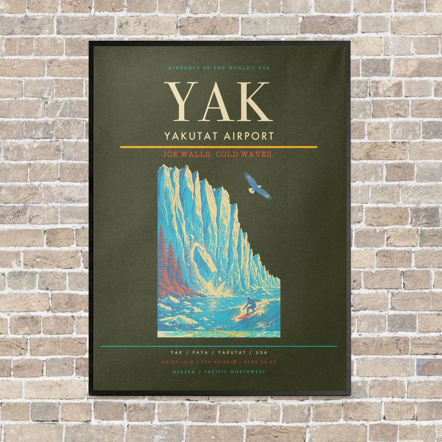 Yakutat Airport YAK vertical canvas print - framed - green army background