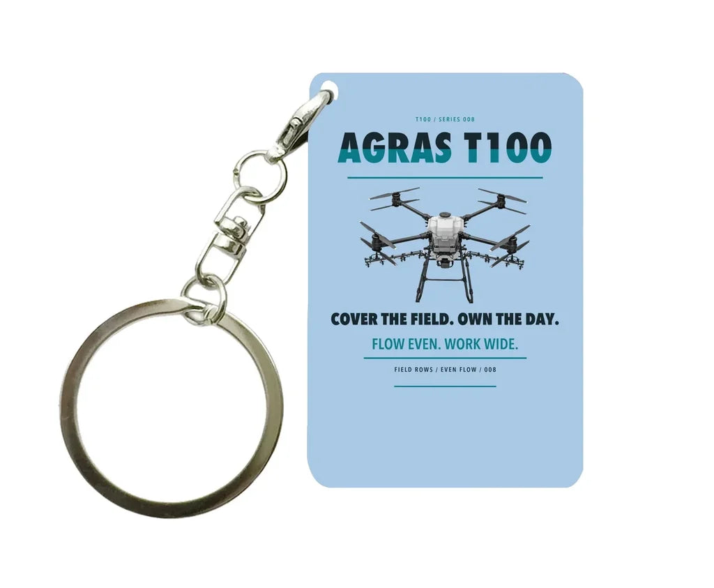 DJI Agras T100 Key Chain design on light blue key chain