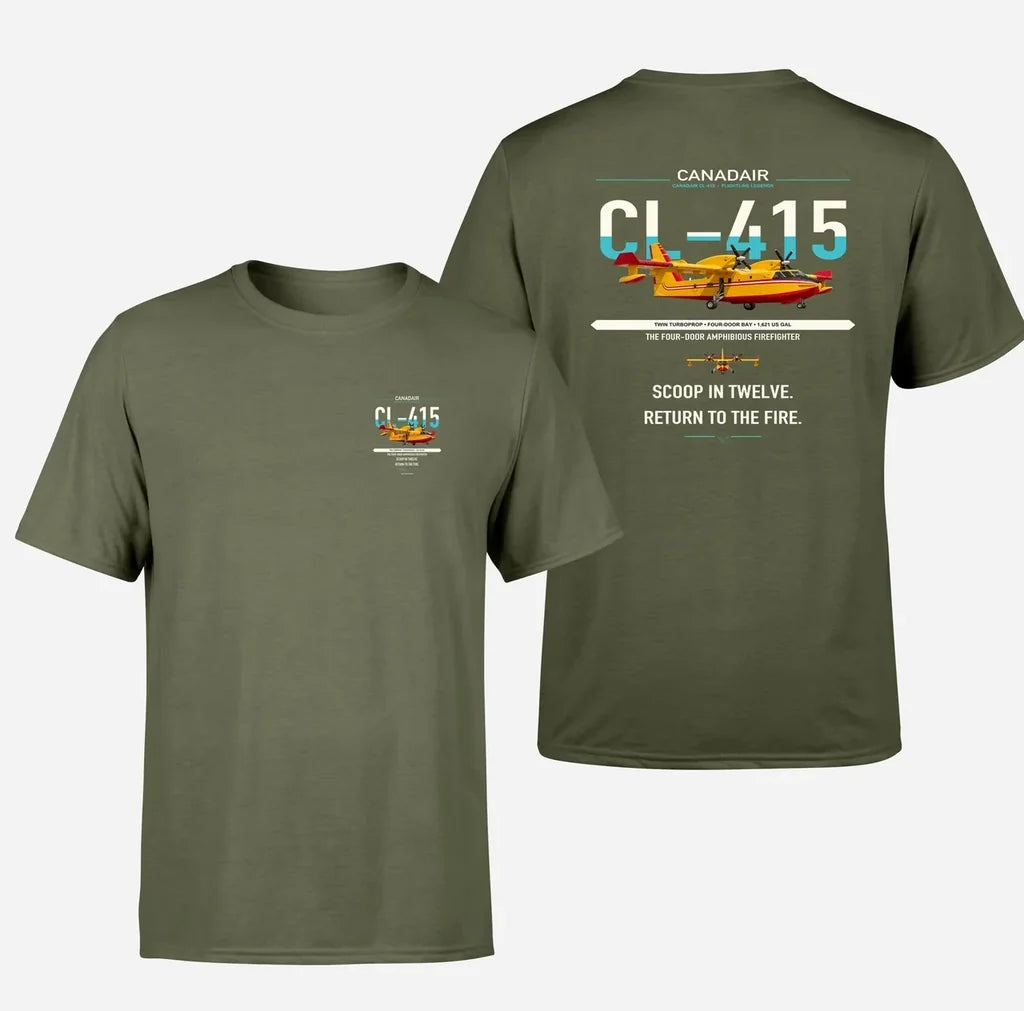 Canadair CL-415 design on green army t-shirt, double-side print