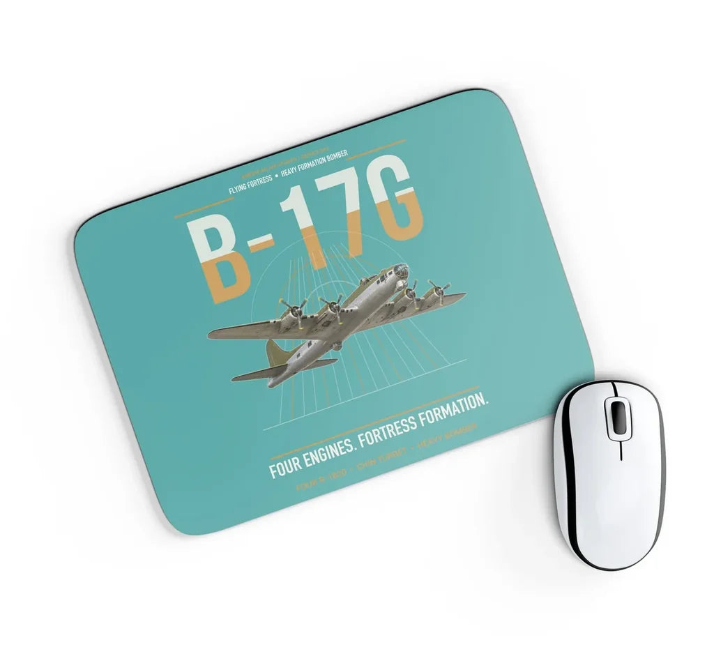 B-17G Flying Fortress design on turquoise rectangle mouse pad