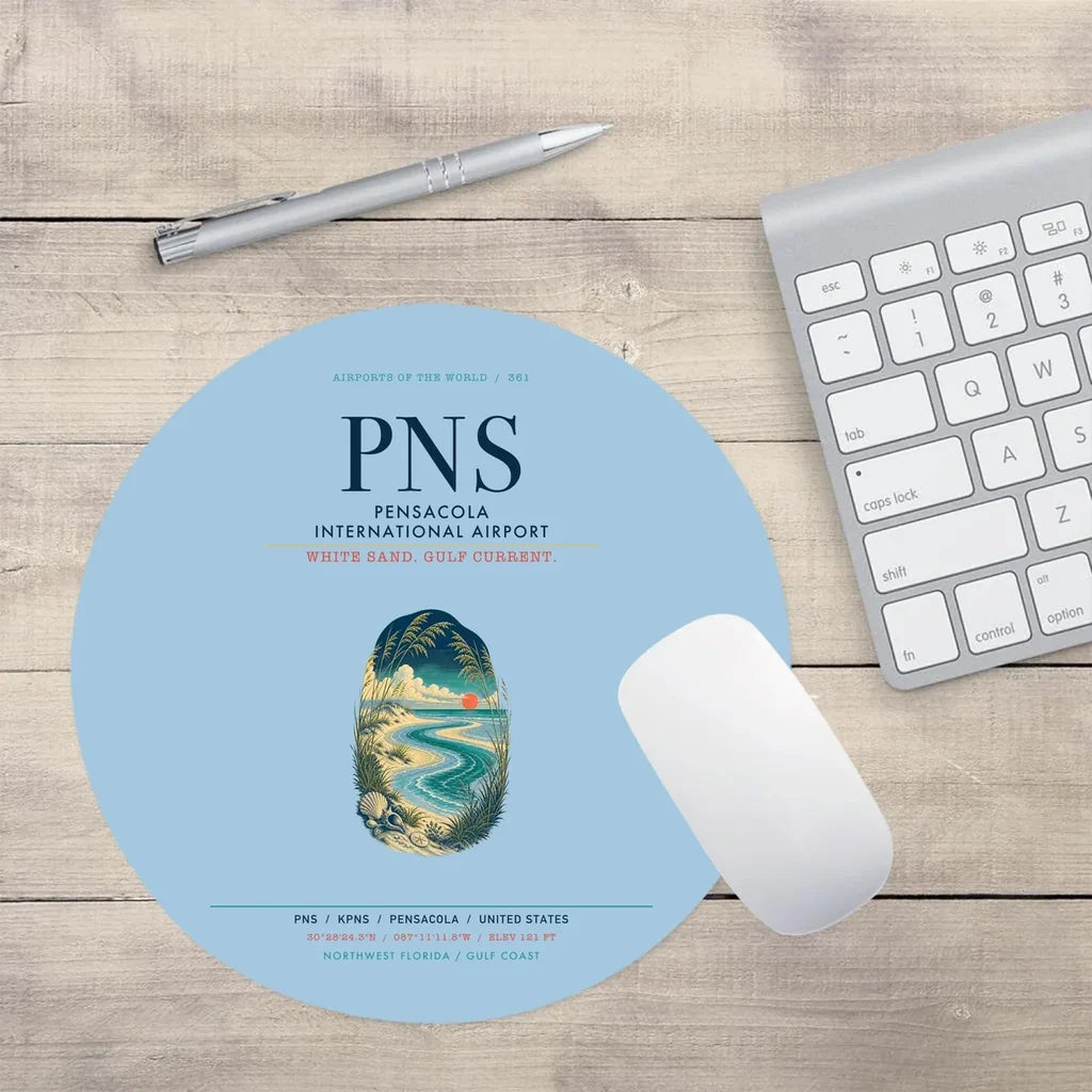 Pensacola International Airport (PNS) design on light blue round mouse pad