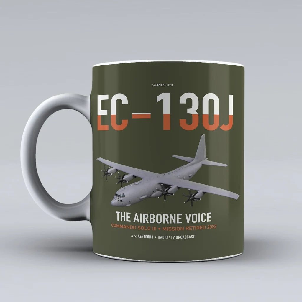 EC-130J Commando Solo III design on green army ceramic mug, double-side print