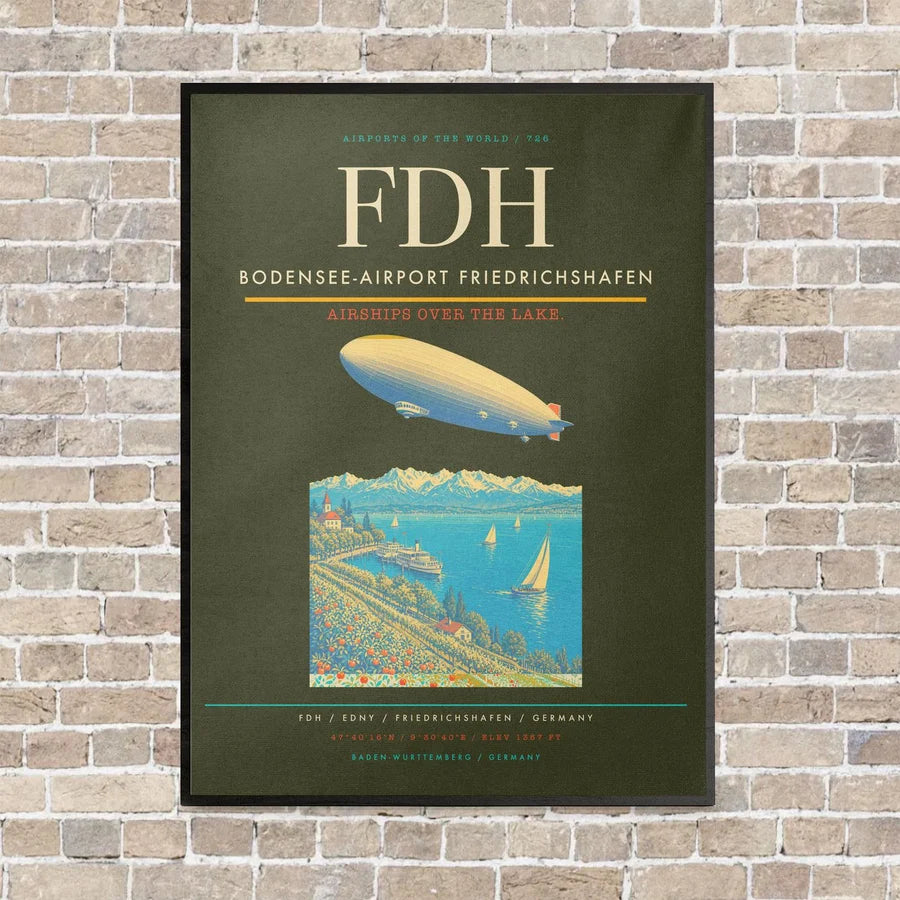 Bodensee-Airport Friedrichshafen FDH vertical canvas print - framed - green army background