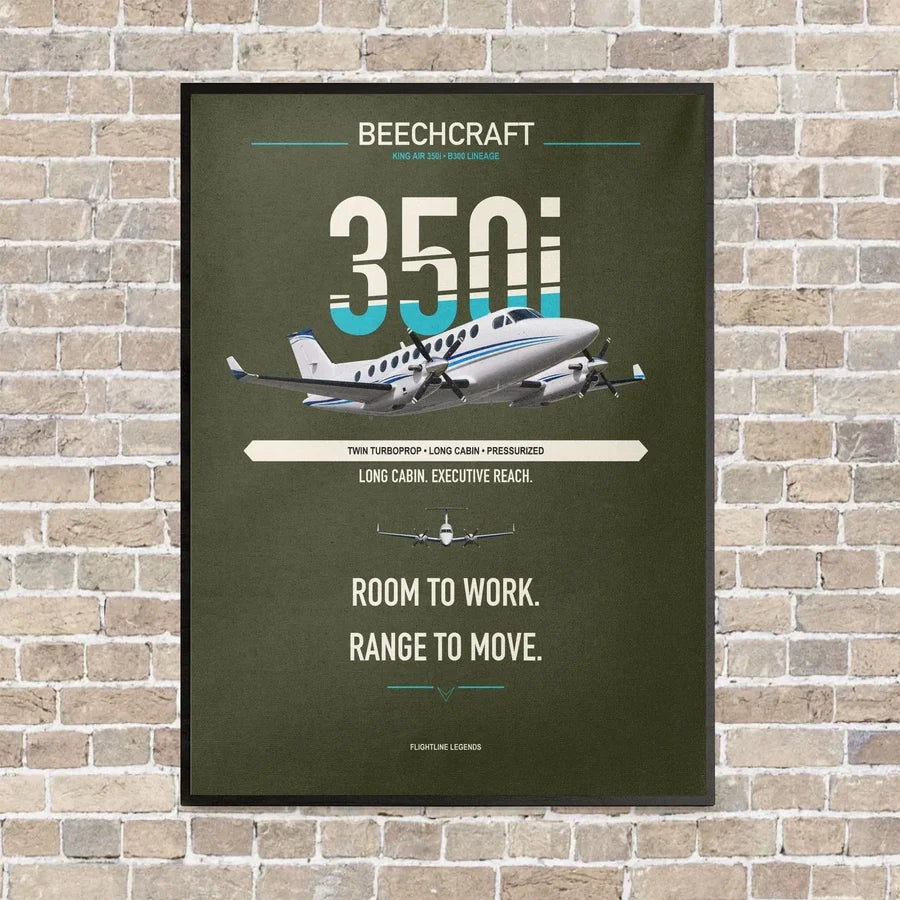 Beechcraft King Air 350i vertical canvas print - framed - green army background