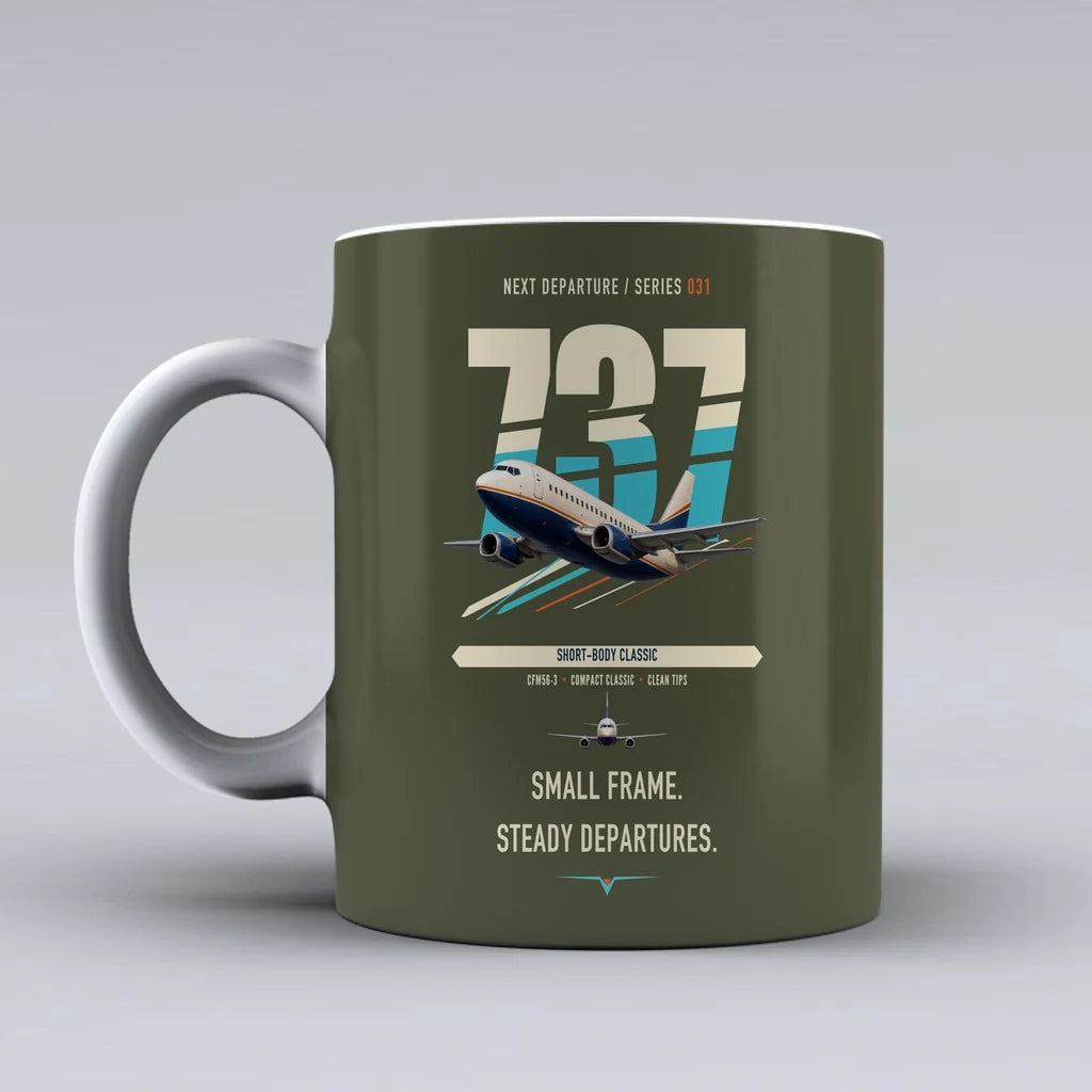 Boeing 737-500 Classic double-side print on green army ceramic mug