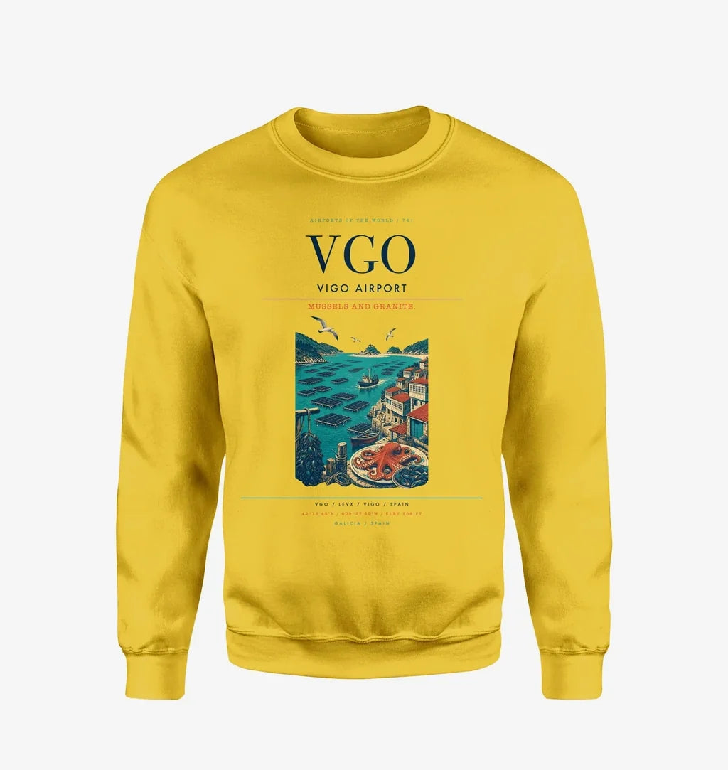 Vigo Airport (VGO) design on yellow sweatshirt