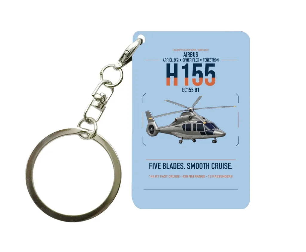 Airbus H155 EC155 B1 design on light blue designed key chain, double-side print