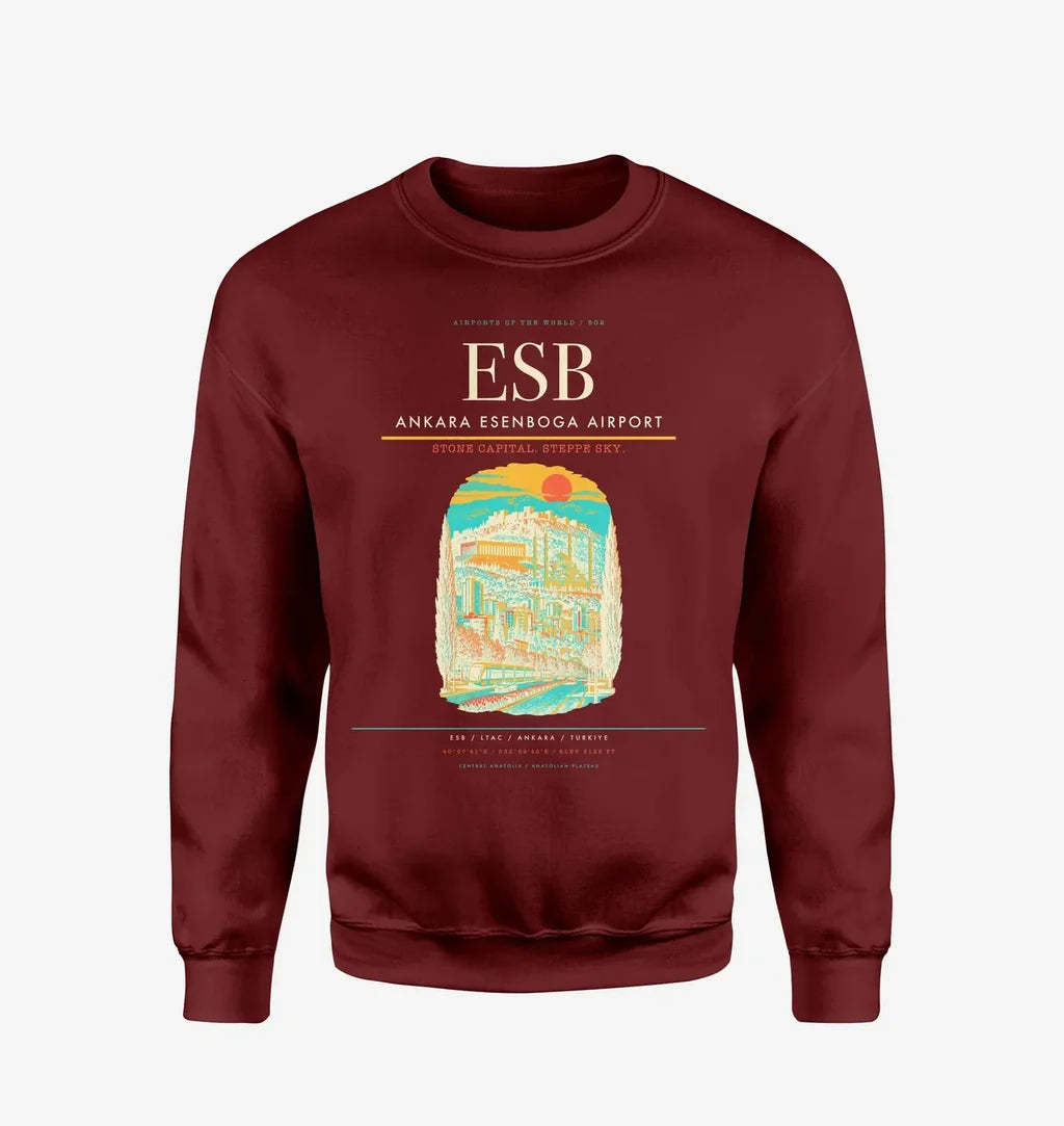 Ankara Esenboga Airport ESB Sweatshirt - Wine Red
