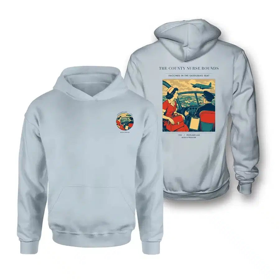 VINTAGE G4481 - The County Nurse Rounds - Double-Side Hoodie design on lightblue double side
