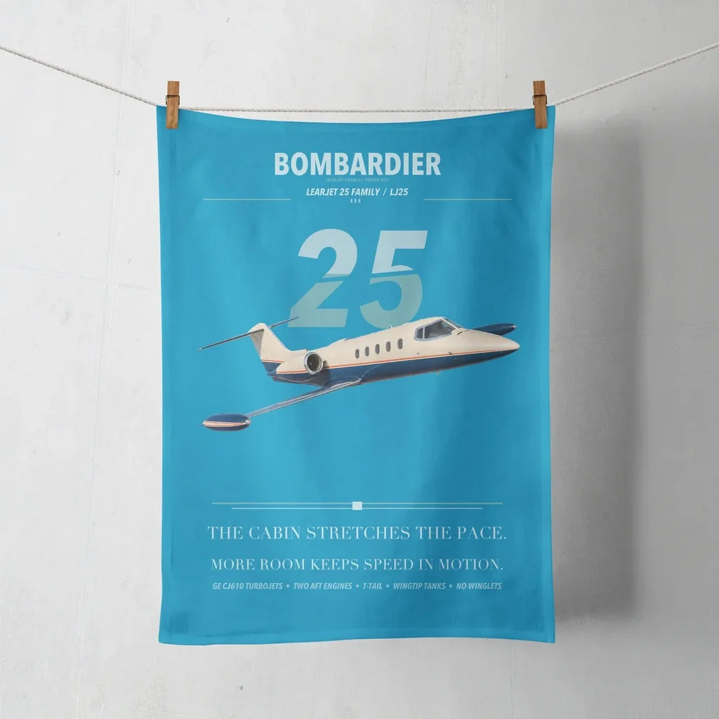 Bombardier Learjet 25 design on turquoise towel