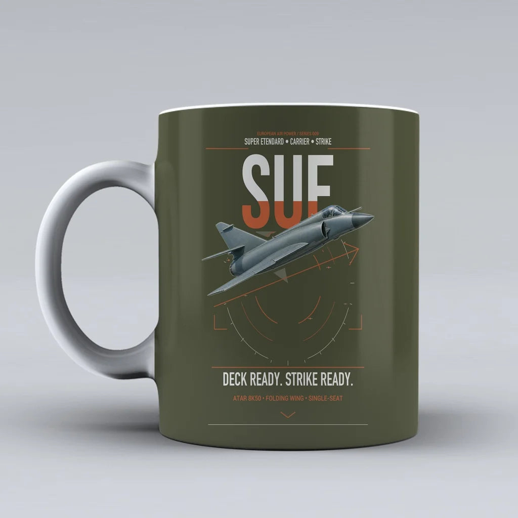 Dassault Super Étendard design on green army ceramic mug, double-side print