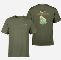 Thumbnail for Olsztyn-Mazury Airport (SZY) design printed on green army double-side t-shirt