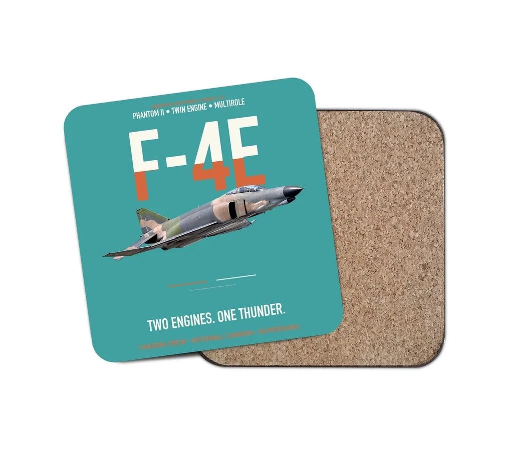 F-4E Phantom II Two Engines One Thunder design on turquoise 1 piece coaster