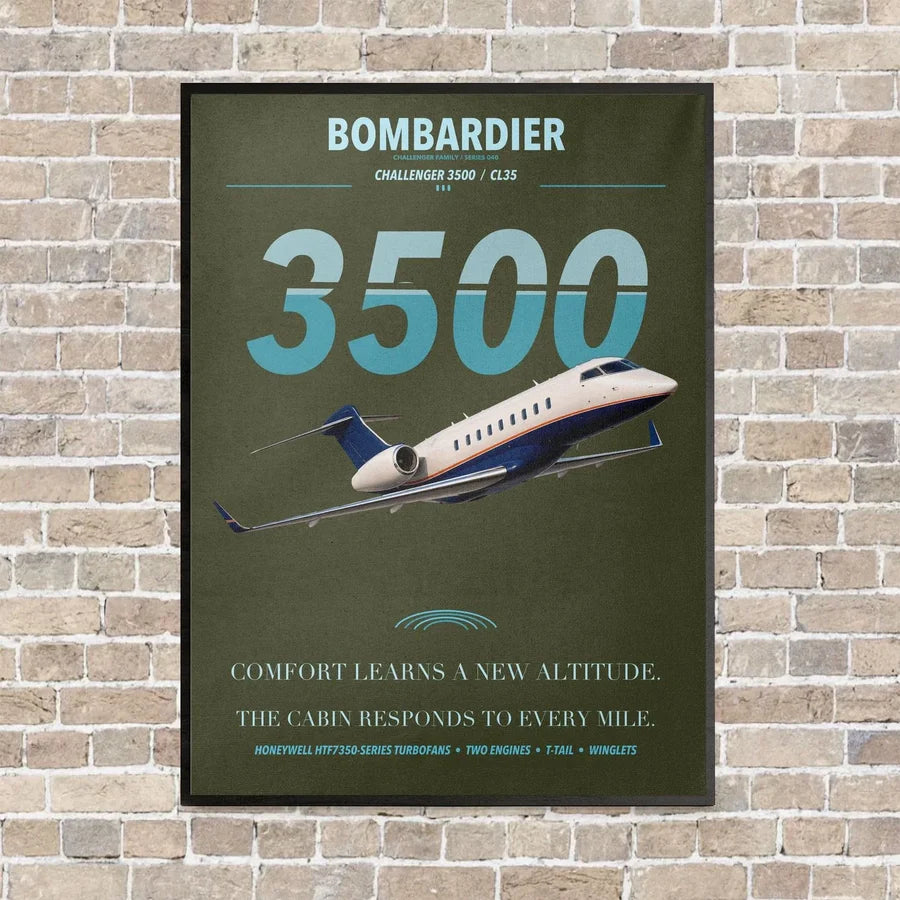 Bombardier Challenger 3500 vertical canvas print - framed - green army background