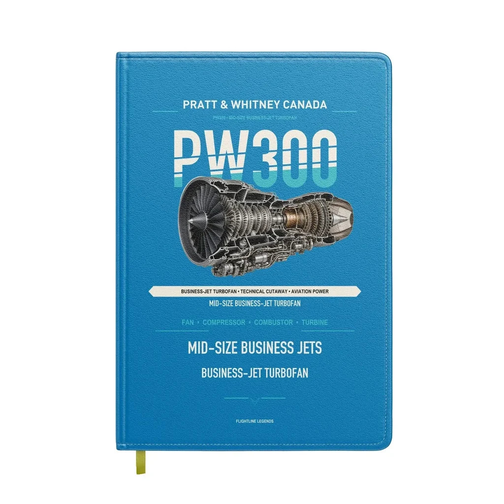 PW300 design on turquoise notebook