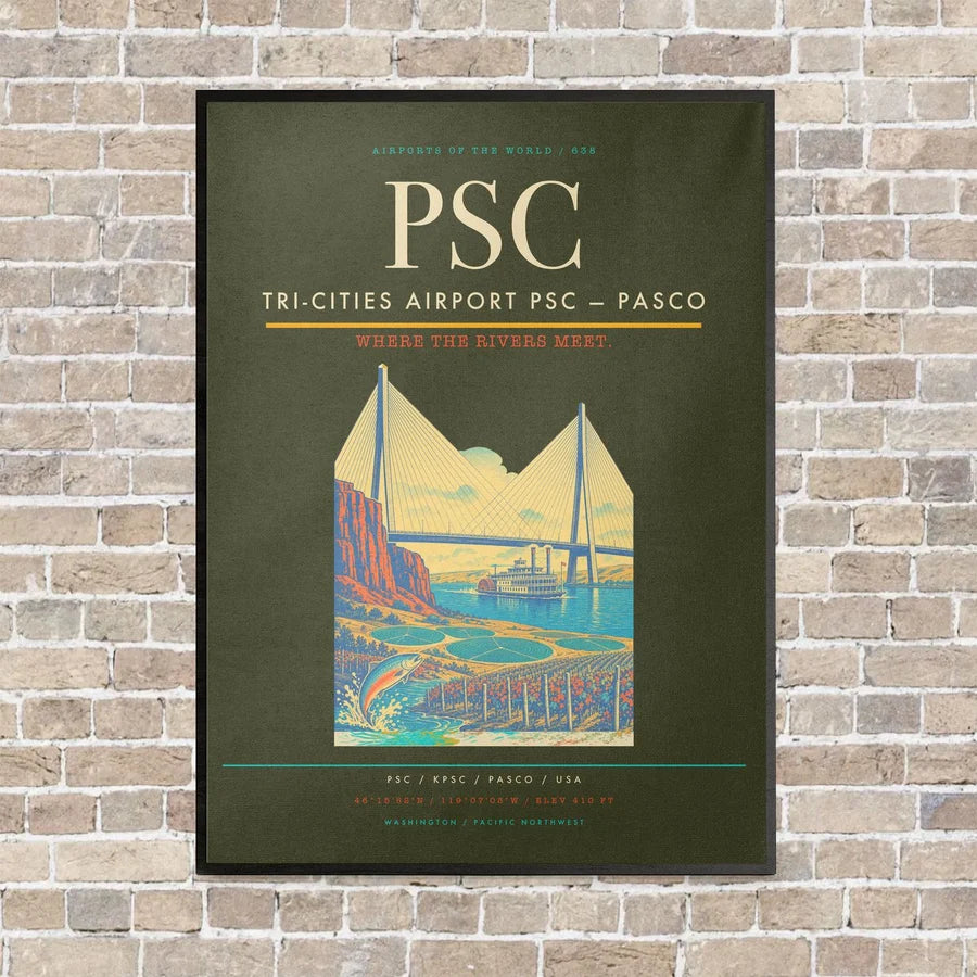 Tri-Cities Airport PSC — Pasco vertical canvas print - framed - green army background