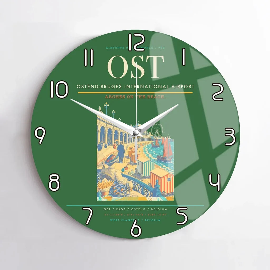 Ostend-Bruges International Airport (OST) design on green no frame wall clock