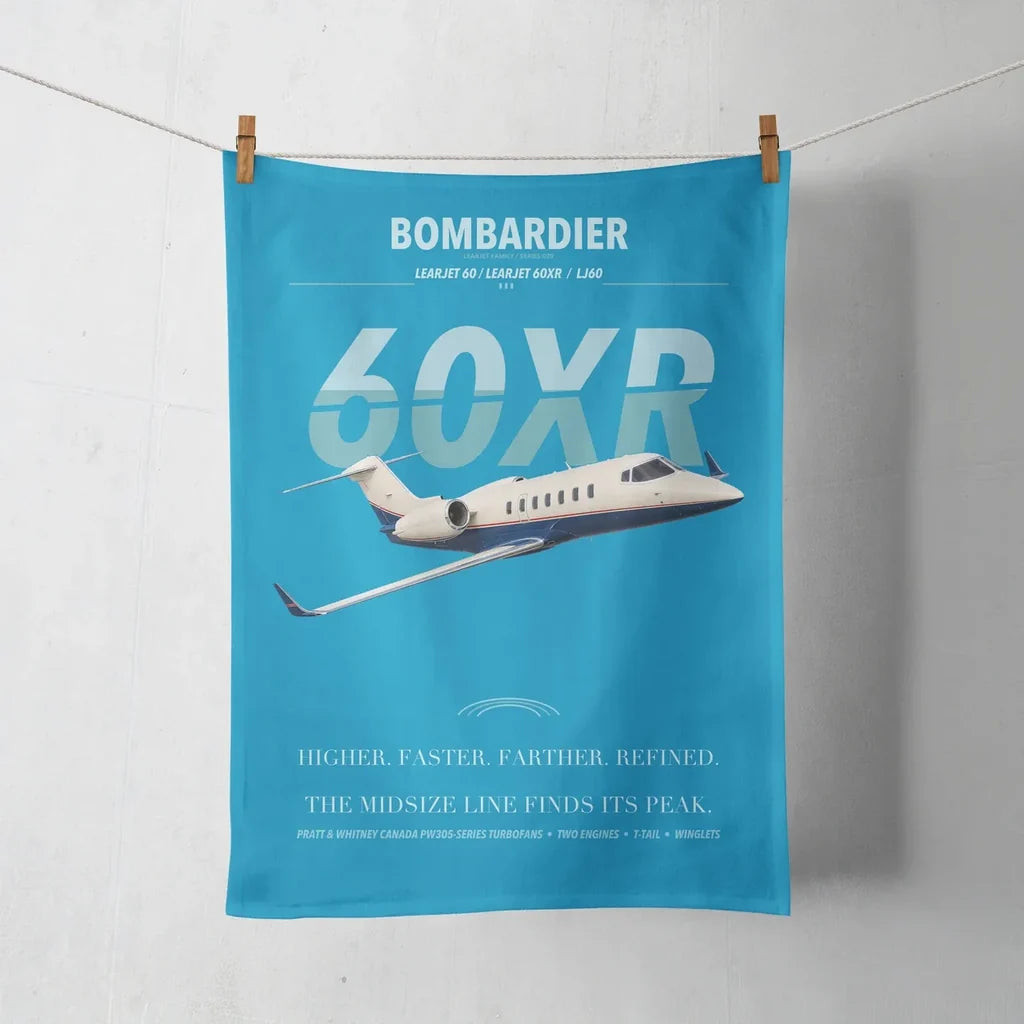 Bombardier Learjet 60XR design on turquoise towel