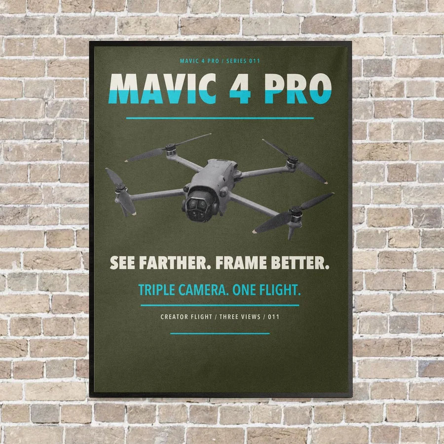 DJI Mavic 4 Pro vertical canvas print - framed - green army background