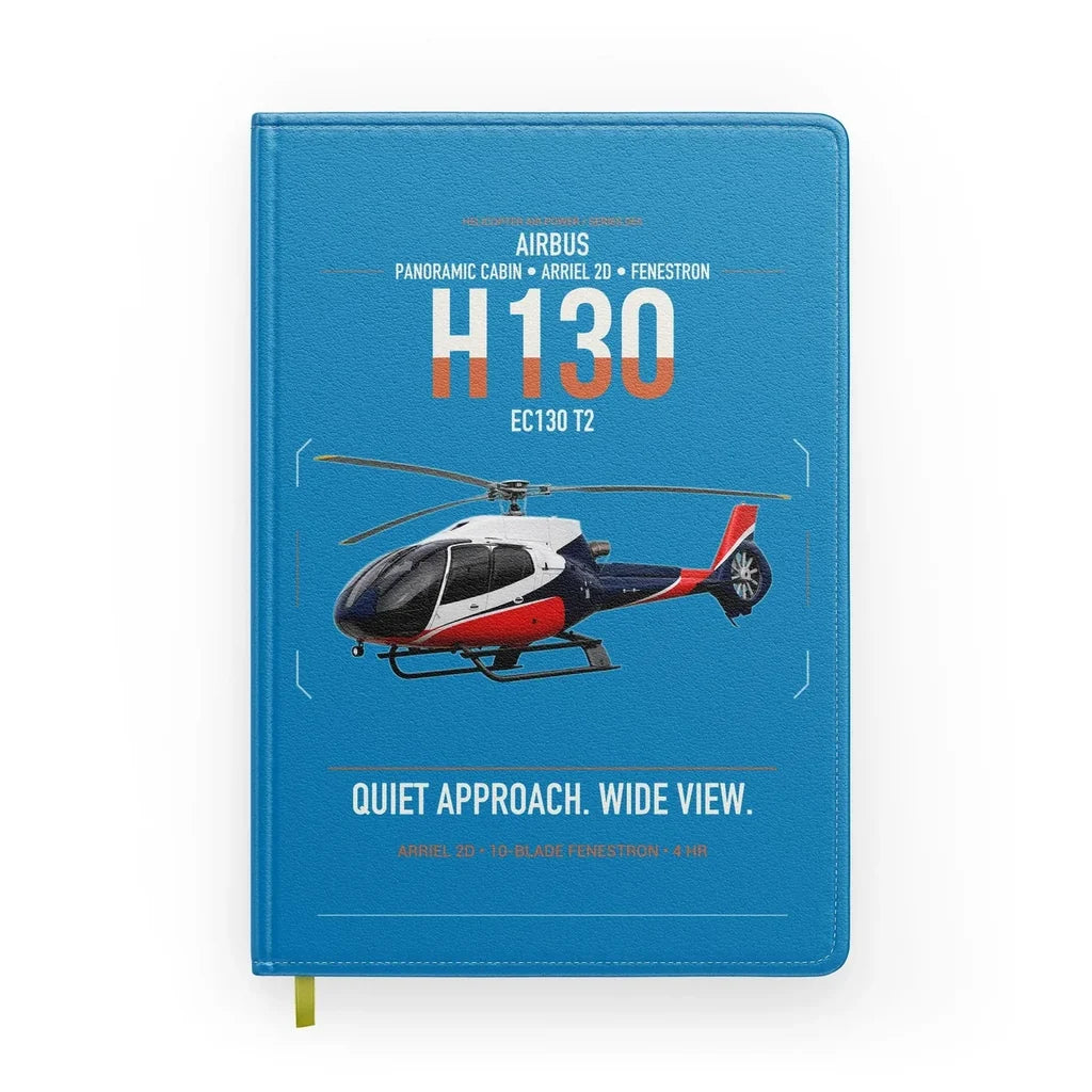 Airbus H130 design on turquoise notebook