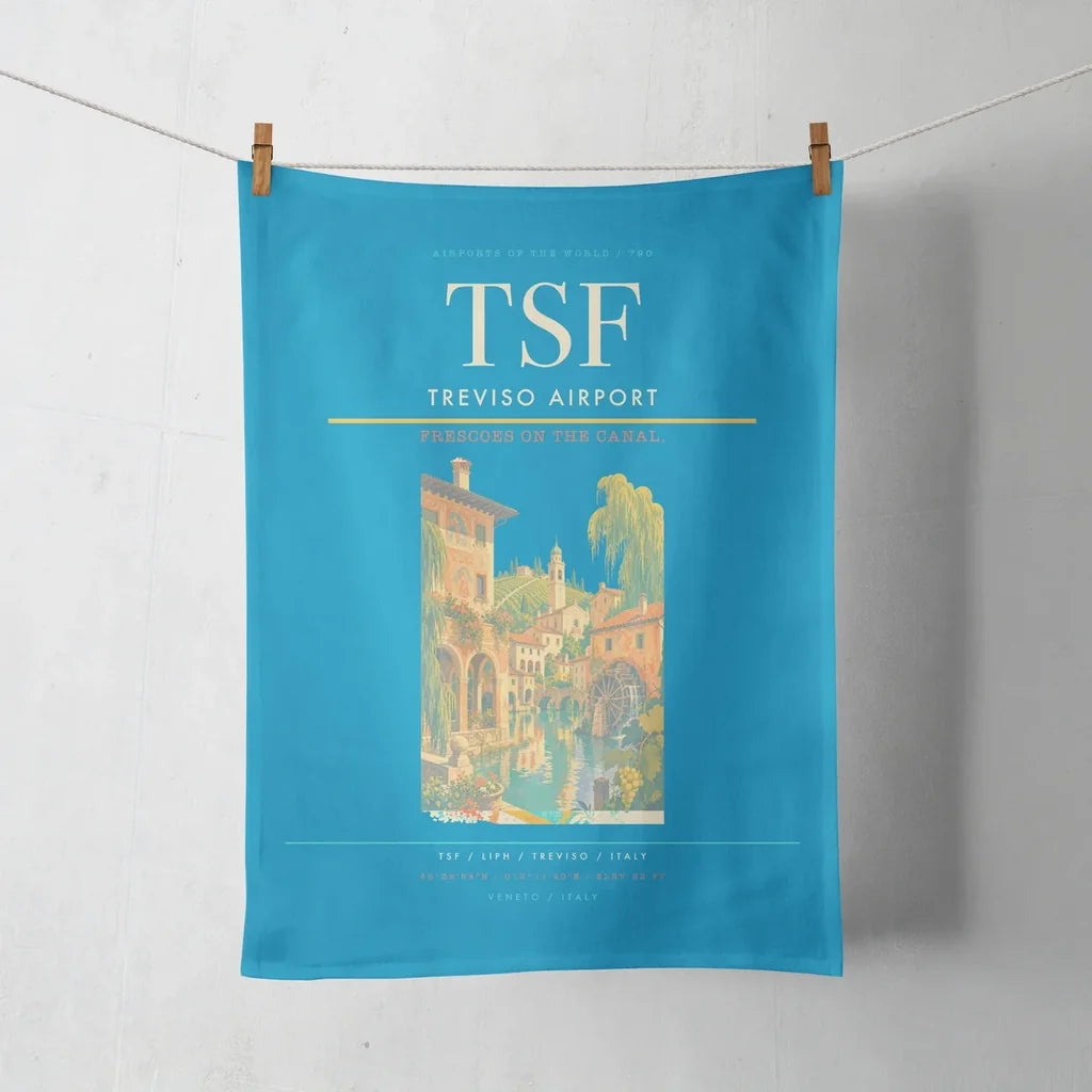 Treviso Airport (TSF) design on turquoise towel