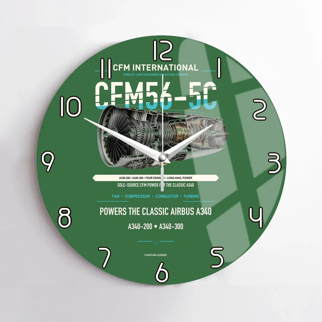 CFM56-5C design on green no frame wall clock