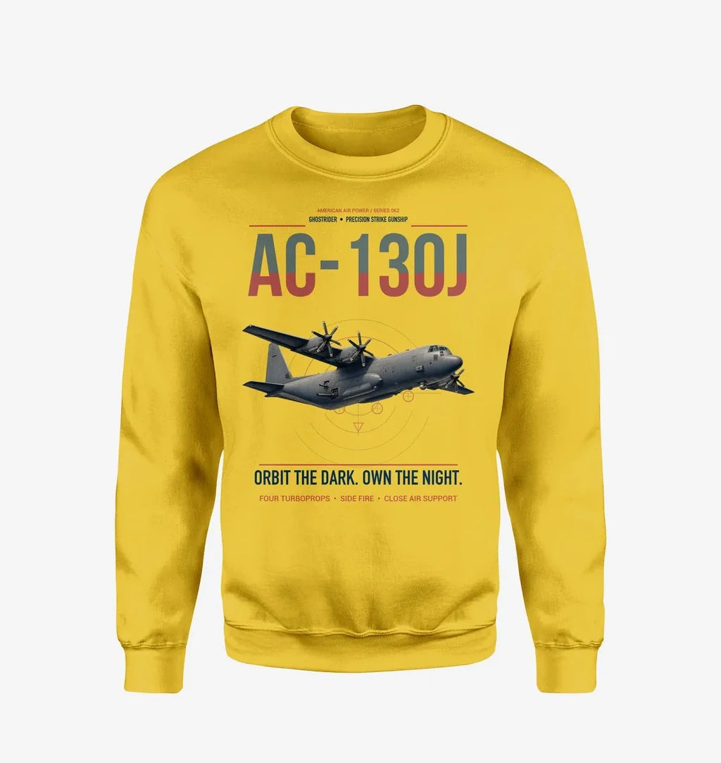 AC-130J Ghostrider design on yellow sweatshirt