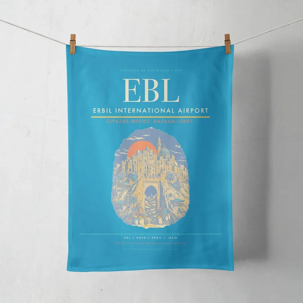 Erbil International Airport (EBL) design on turquoise towel