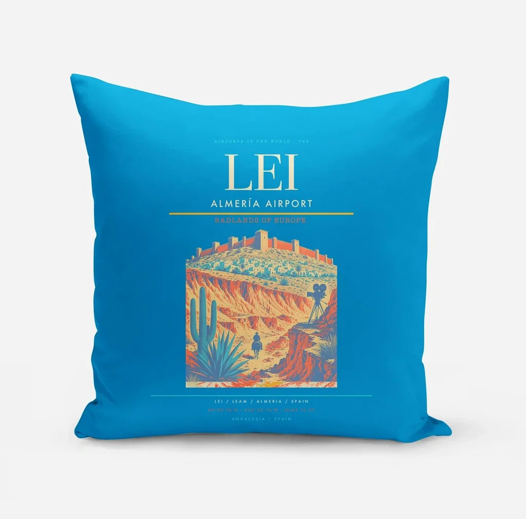 Almería Airport (LEI) design on turquoise pillow