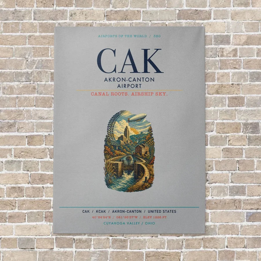 Akron-Canton Airport CAK vertical canvas print - no frame - light gray background