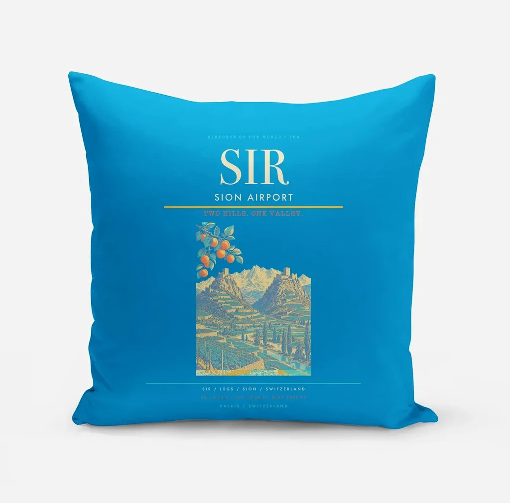 Sion Airport (SIR) design on turquoise pillow