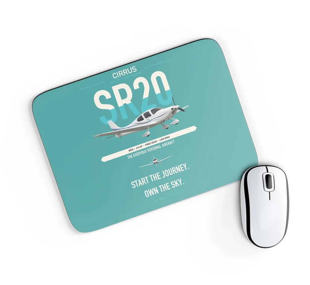 Cirrus SR20 design on turquoise rectangle mouse pad