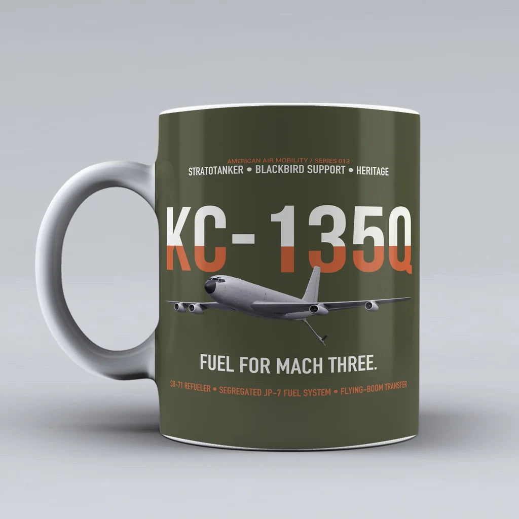 KC-135Q Blackbird Tanker design on green army ceramic mug, double-side print