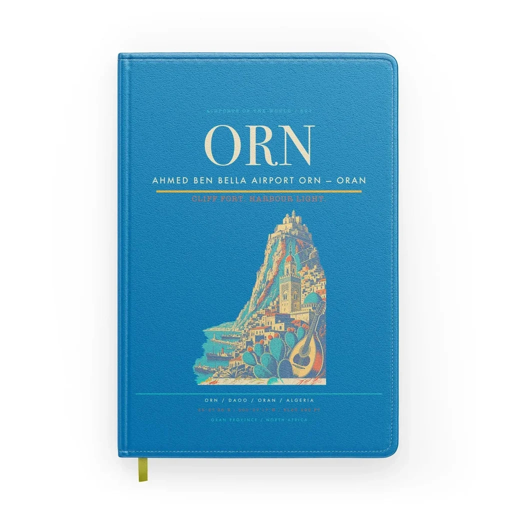 Ahmed Ben Bella Airport (ORN) design on turquoise notebook