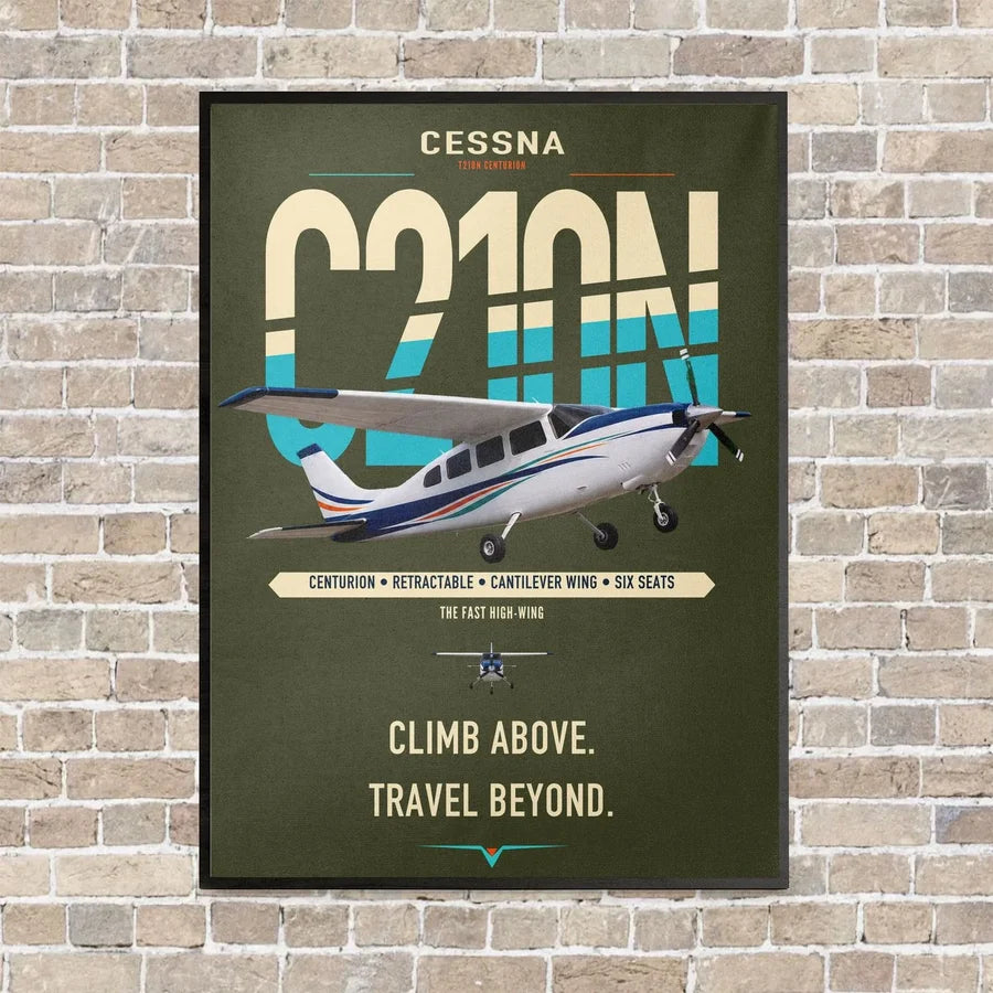 Cessna T210N Centurion vertical canvas print - framed - green army background