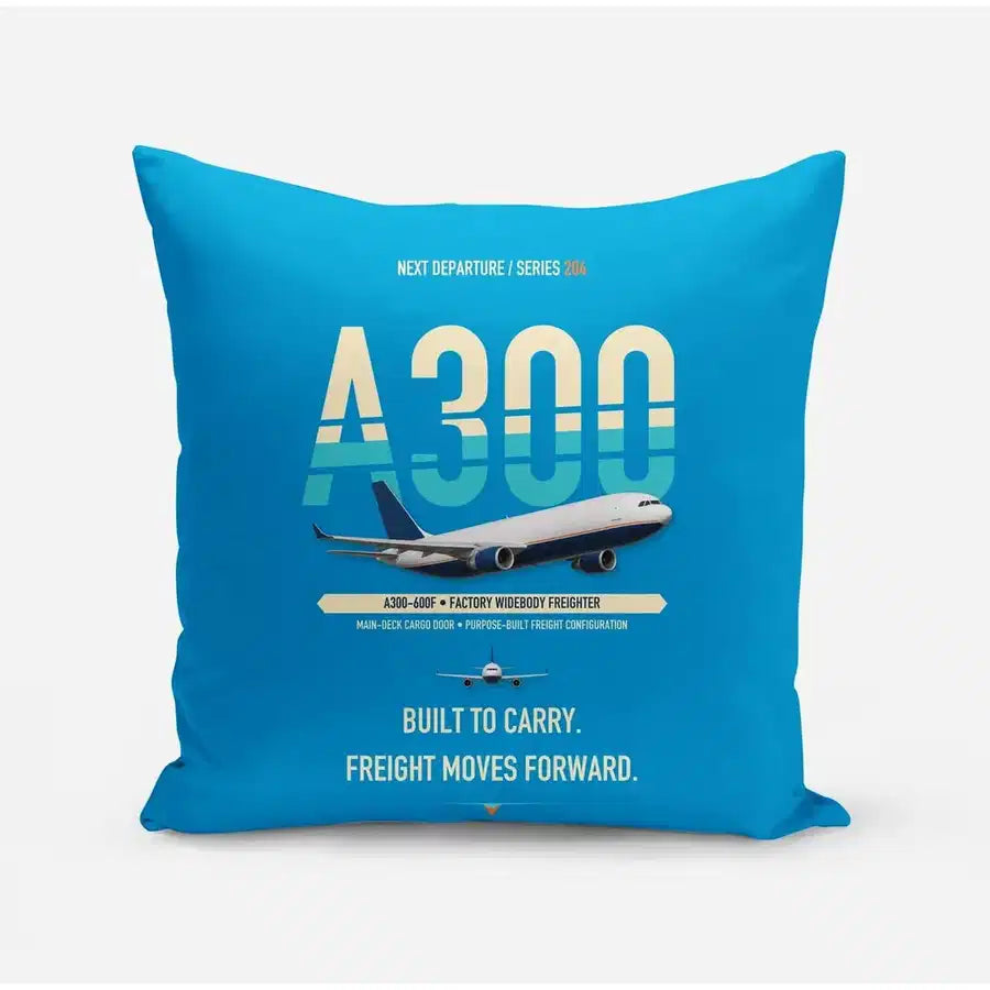 Airbus A300-600F design on turquoise pillow
