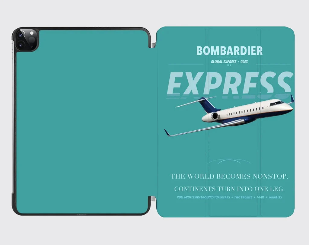 Bombardier Global Express design on turquoise ipad tablet case