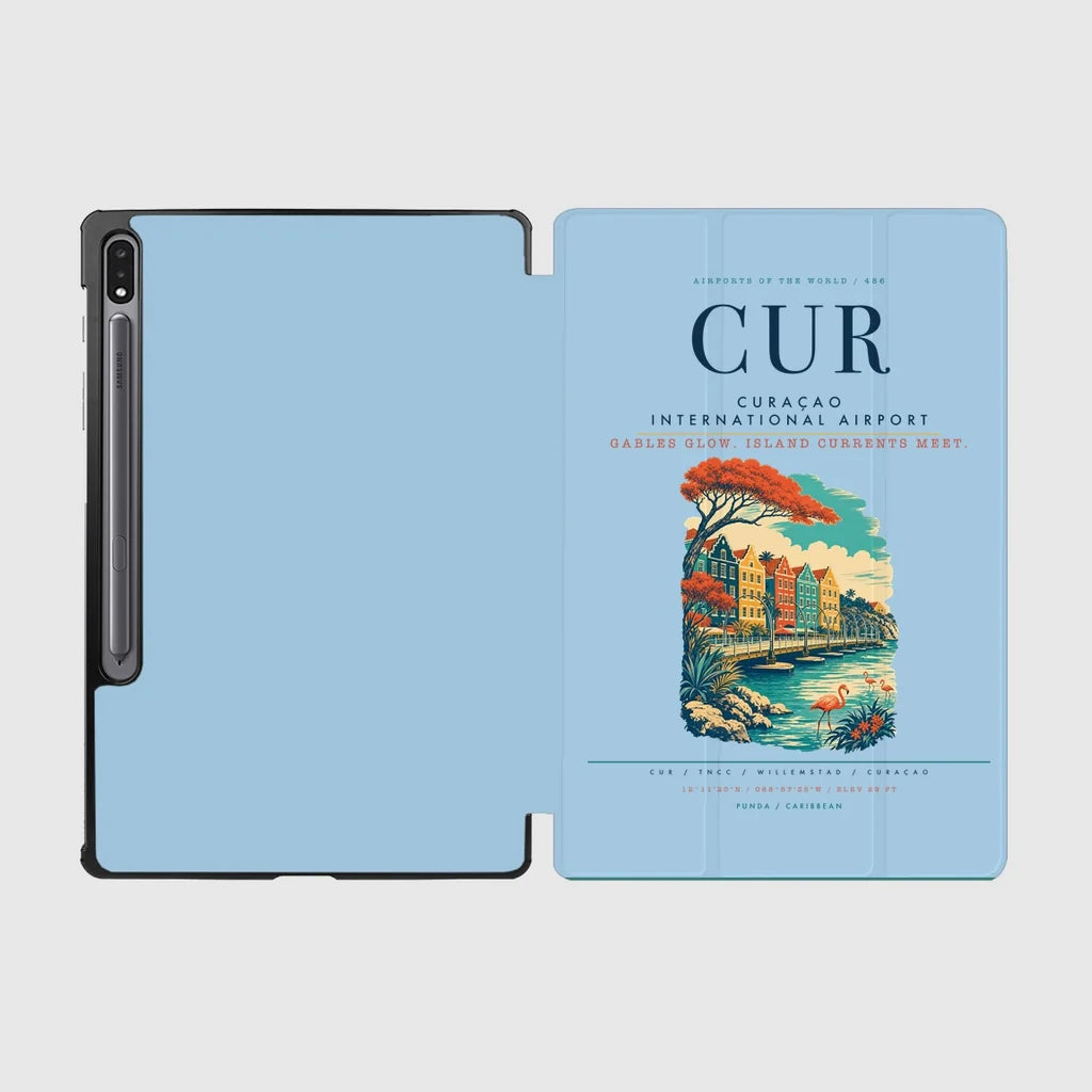 Curaçao International Airport (CUR) design on light blue samsung tablet tablet case